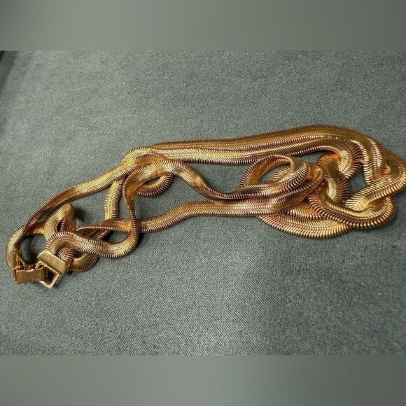 Chunky Gold Triple Strand Knot Necklace Vintage Statement Bold Elegant - Picture 10 of 15